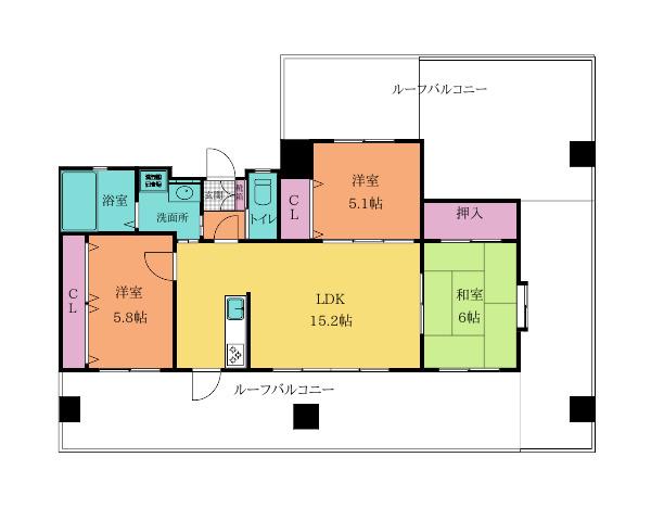 内山神岳ビル(3LDK/11階)の間取り写真