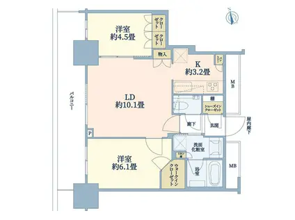 ドレッセタワー新綱島(2LDK/22階)の間取り写真