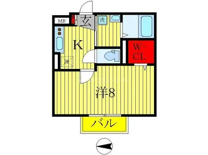 ヴィラ・グランメールII(1K/1階)の間取り写真