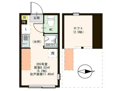 ハーモニーテラス東新小岩(ワンルーム/2階)の間取り写真