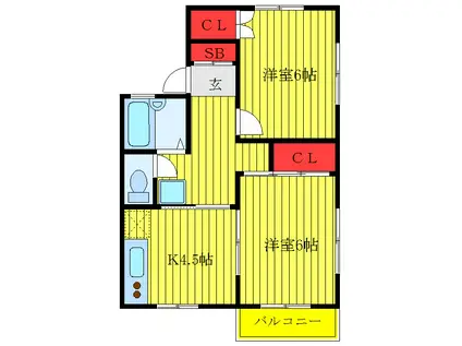 ハミテージ(2K/2階)の間取り写真