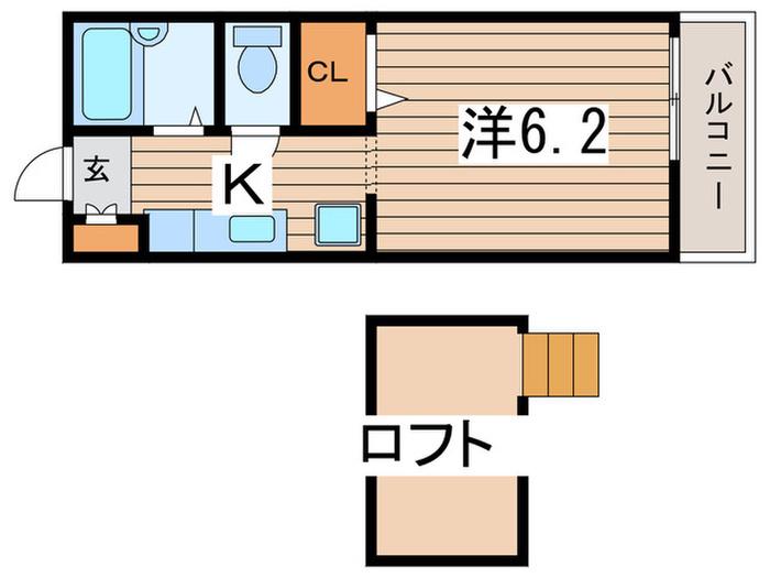 イーストフォレスト(1K/2階)の間取り写真