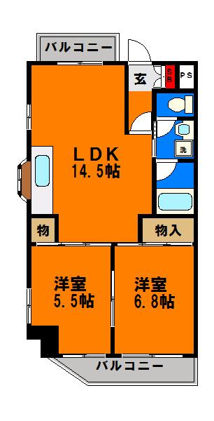 レミー・プライデK2(2LDK/2階)の間取り写真