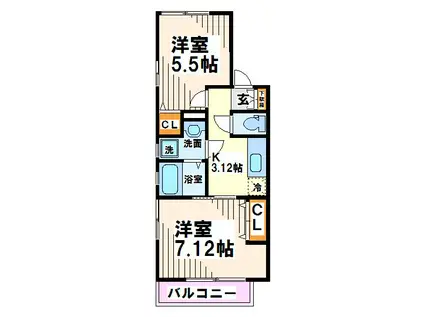 ソレアード(2K/2階)の間取り写真