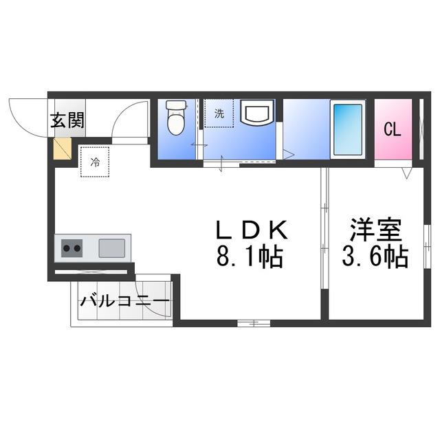 ALEGRIA北助松サウス(1LDK/1階)の間取り写真
