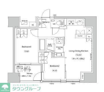 ザ・パークハビオ人形町レジデンス(2LDK/12階)の間取り写真