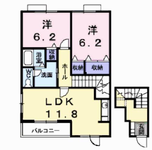 ヴィラ・佐藤(2LDK/2階)の間取り写真