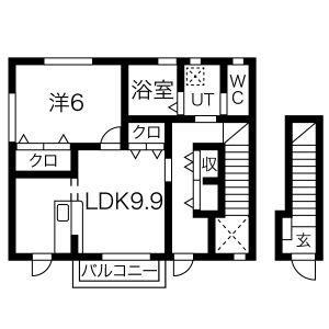 ブルックスタウンC棟(1LDK/2階)の間取り写真