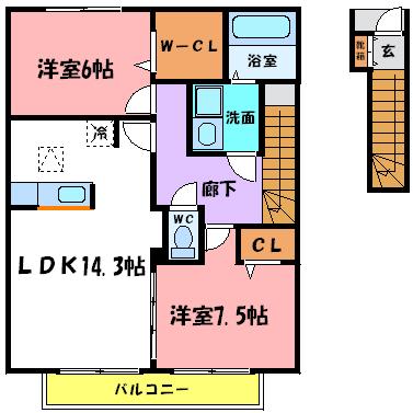セントラルグレイスA棟(2LDK/2階)の間取り写真