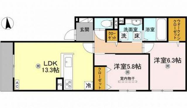 ORCHIDEA大鳥(2LDK/1階)の間取り写真