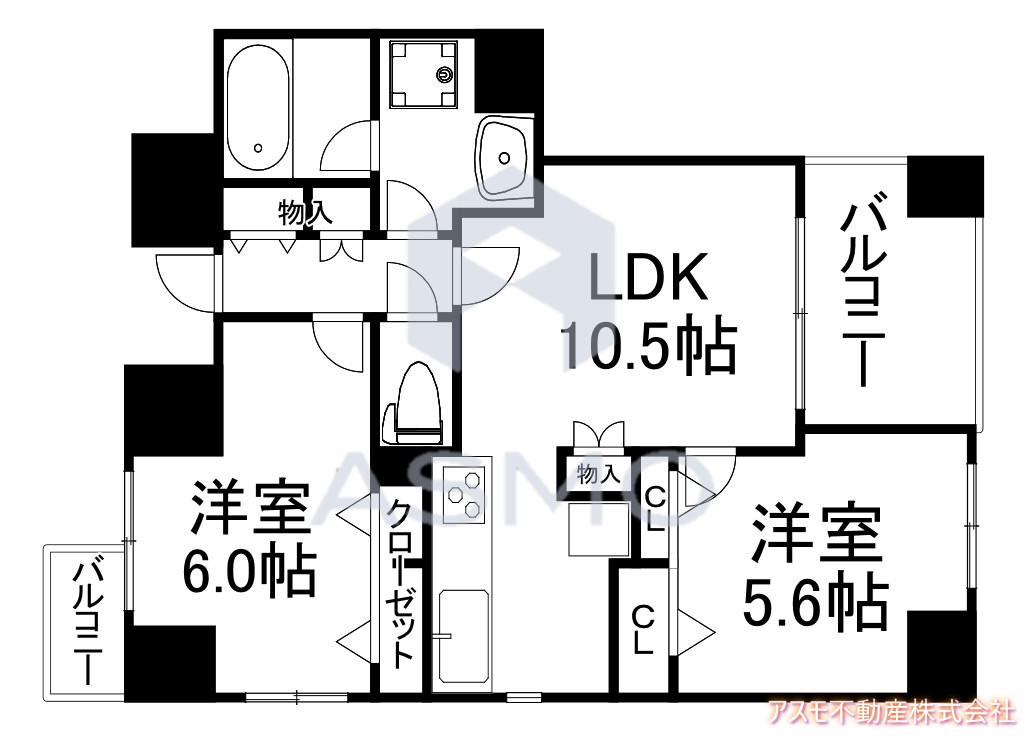 セレッソコート上本町(2LDK/4階)の間取り写真