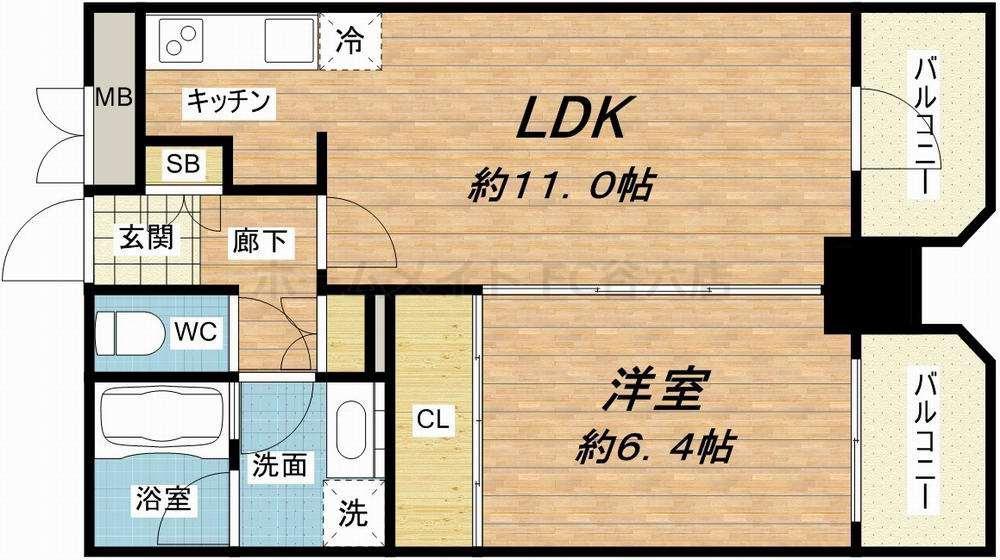 プレサンスNEO中之島公園(1LDK/11階)の間取り写真