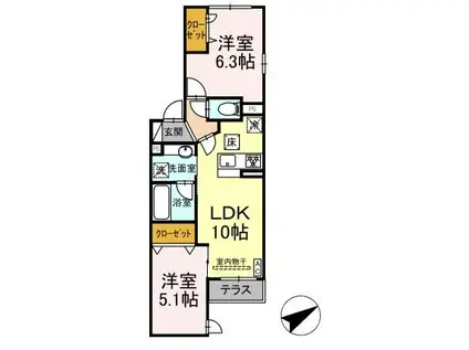D BLESS宿河原(2LDK/1階)の間取り写真