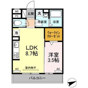 D-ROOM門前(1LDK/2階)の間取り写真