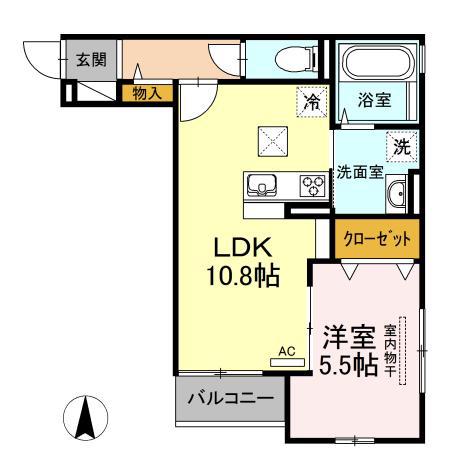モンレーヴ(1LDK/1階)の間取り写真