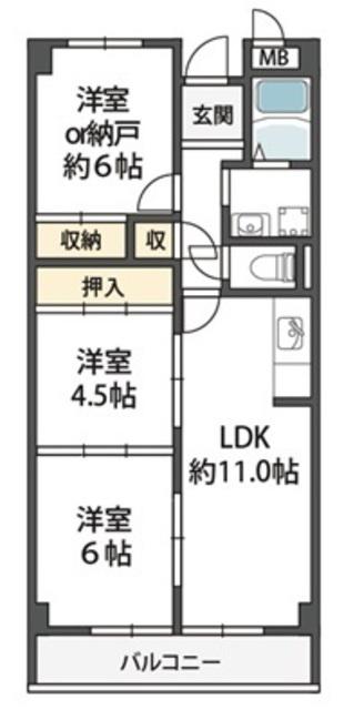 ブランミュール陶器(3LDK/4階)の間取り写真
