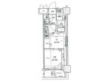 リアナスカイパークオシアゲ(1DK/4階)の間取り写真