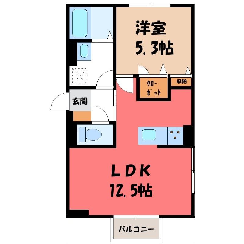 ユイエーム伊勢崎(1LDK/1階)の間取り写真