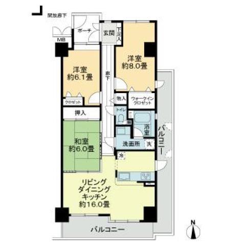 サーパス東古松通(3LDK/8階)の間取り写真