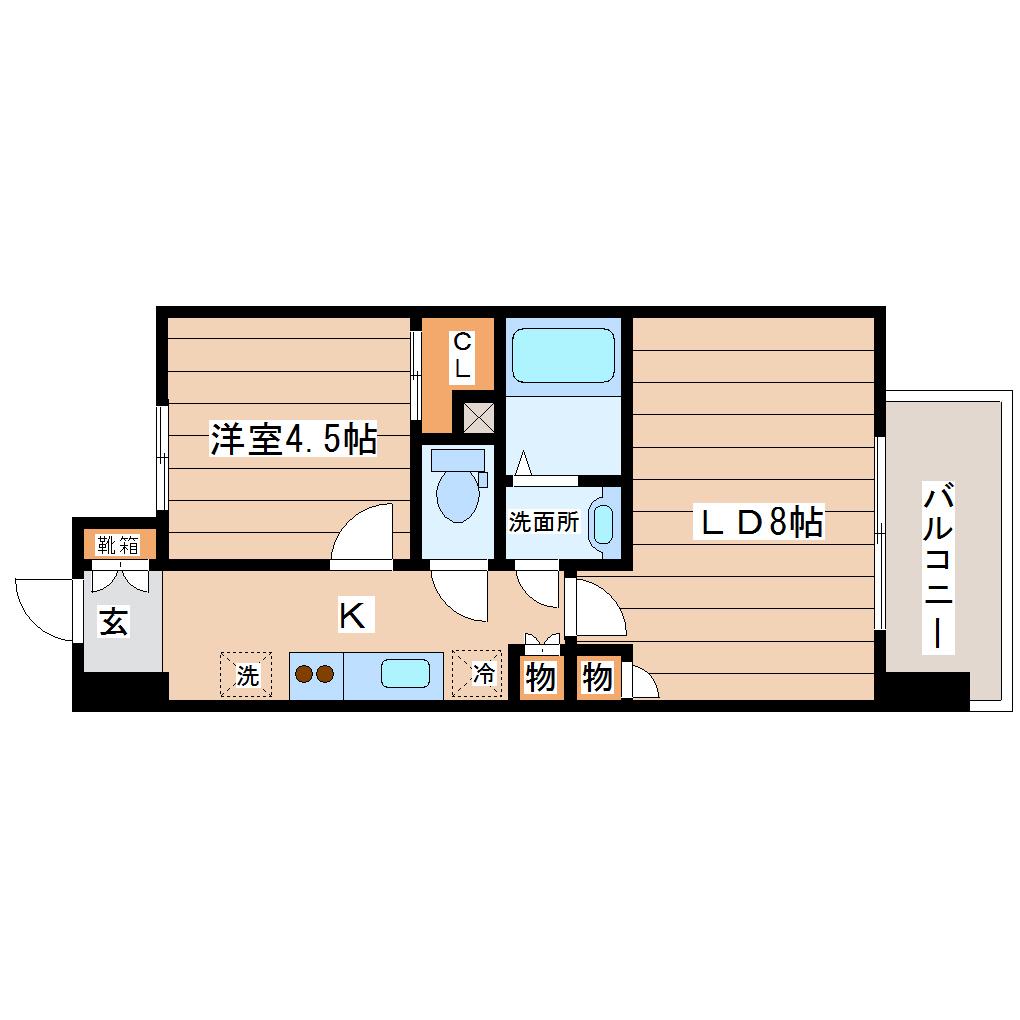 HF仙台長町レジデンス(2K/2階)の間取り写真
