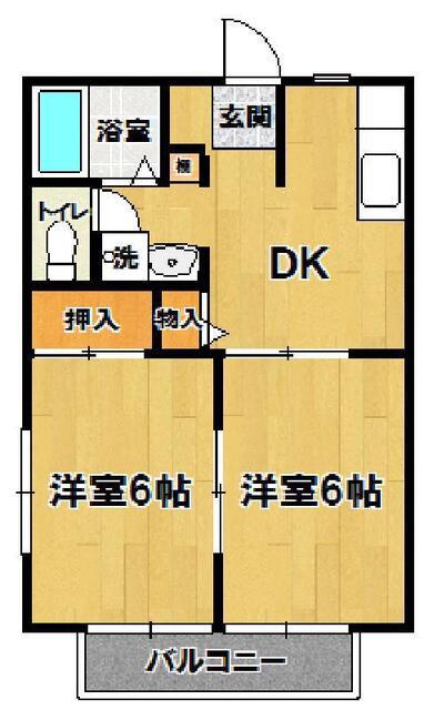K・Sハイツ B棟(2DK/1階)の間取り写真