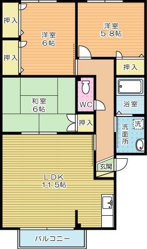 レシェンテ徳力A棟(3LDK/1階)の間取り写真
