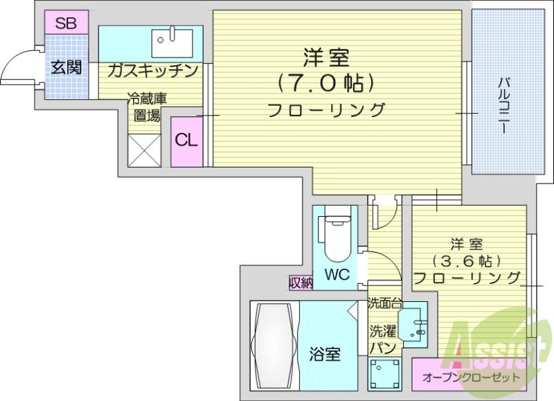ブライトS・K(2K/1階)の間取り写真