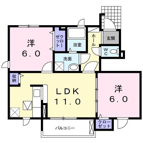 フェリースII(2LDK/1階)の間取り写真