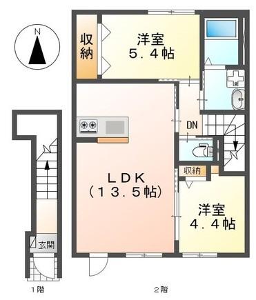 リバーヒルズ里庄(2LDK/2階)の間取り写真