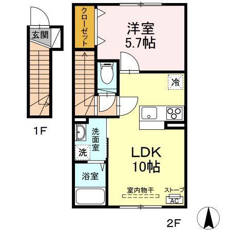 イリエール(1LDK/2階)の間取り写真