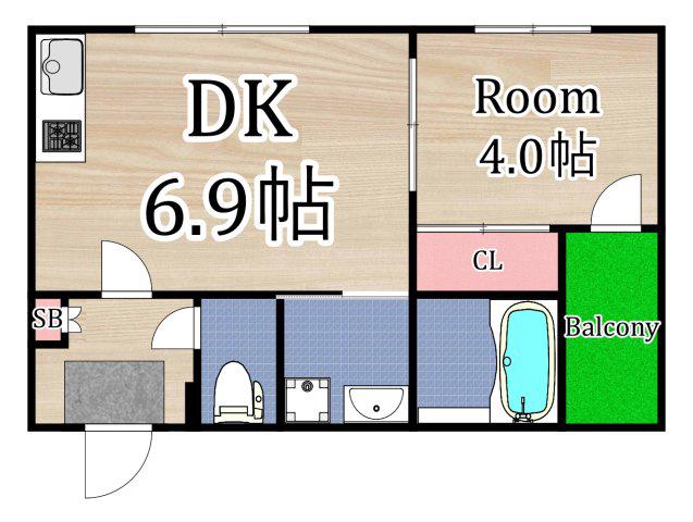 グリュック清水(1DK/2階)の間取り写真