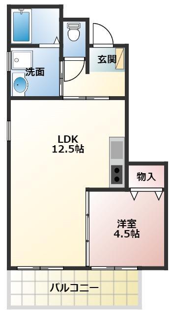 フラットK(1LDK/6階)の間取り写真