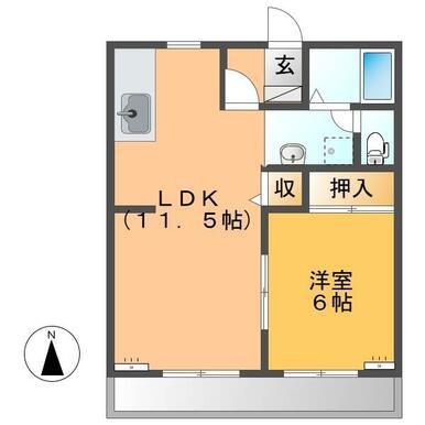 グリーンビレッジB棟(1LDK/1階)の間取り写真