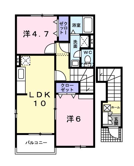 クレールコートB(2DK/2階)の間取り写真