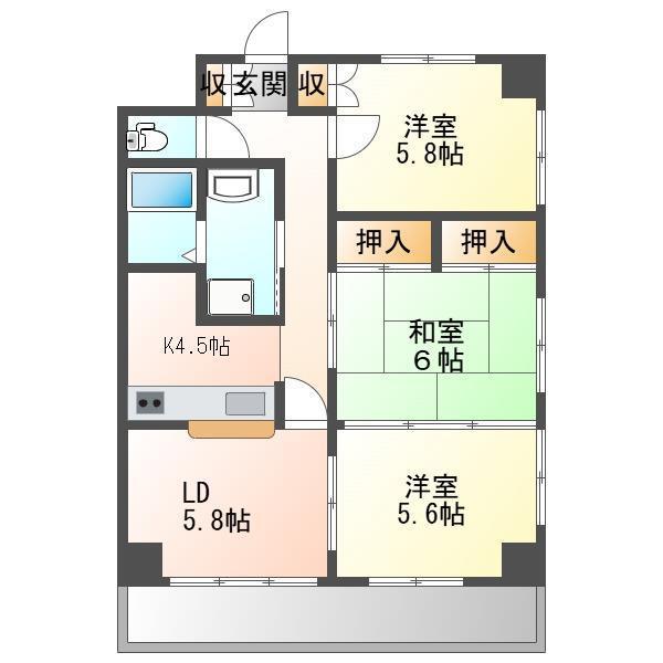 ハイム上所(3LDK/4階)の間取り写真