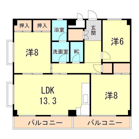 メゾン大徳(3LDK/3階)の間取り写真