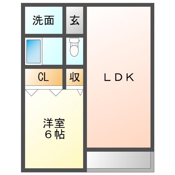 サンハイツ川西L棟(1LDK/1階)の間取り写真