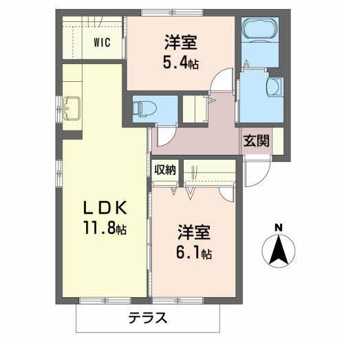 ミオ パラッツオA棟(2LDK/1階)の間取り写真