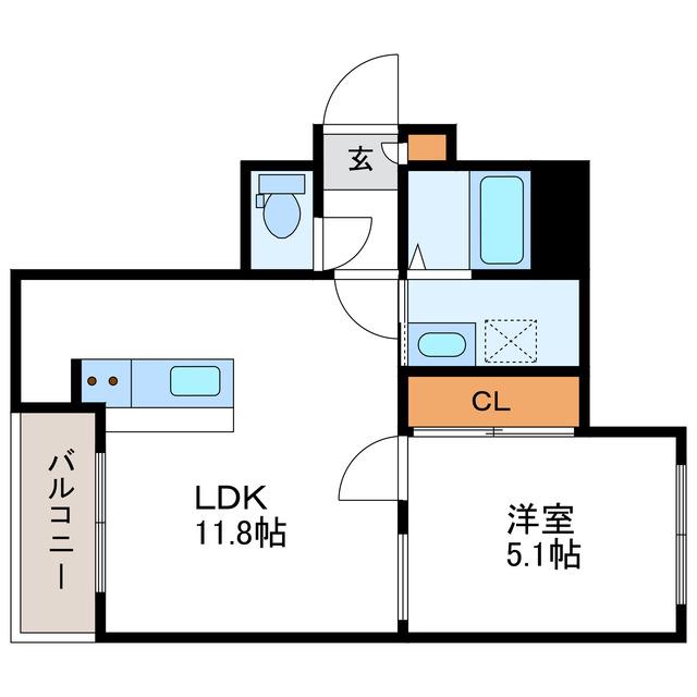 グランオルセー北大前(1LDK/5階)の間取り写真