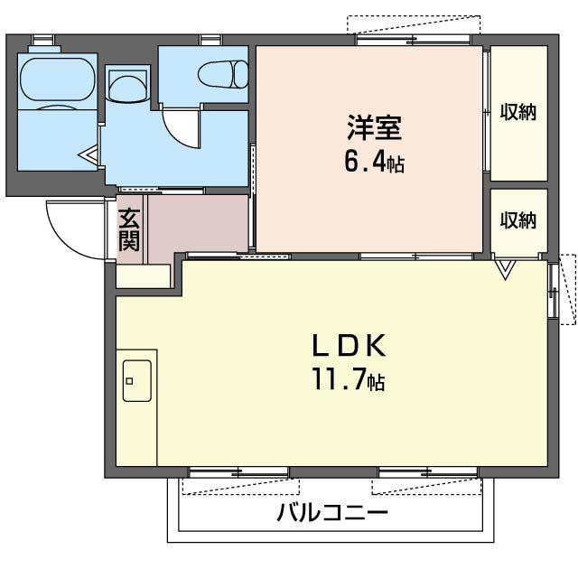 グリーンフィールドI C棟(1LDK/2階)の間取り写真