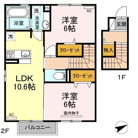 D-ROOM新生(2LDK/2階)の間取り写真