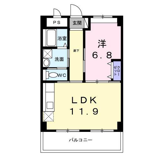 レジデンス西町(1LDK/5階)の間取り写真