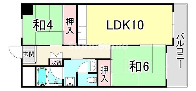 UR武庫川 20号棟(2LDK/2階)の間取り写真