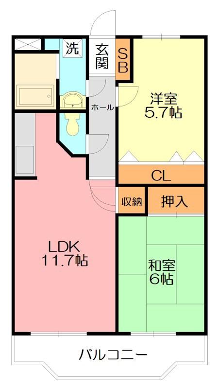 プリメール伊勢原(2LDK/3階)の間取り写真