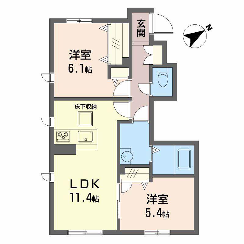 アン アロウ ガァデンズ A棟(2LDK/1階)の間取り写真