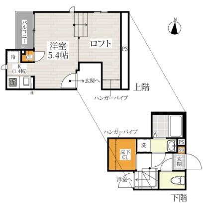 CB南熊本ライト203(1K/2階)の間取り写真