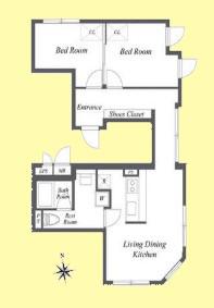 ルクレ馬込(2LDK/5階)の間取り写真