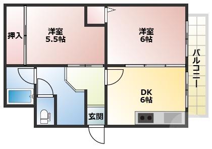 ヴィラ庄内(2DK/5階)の間取り写真