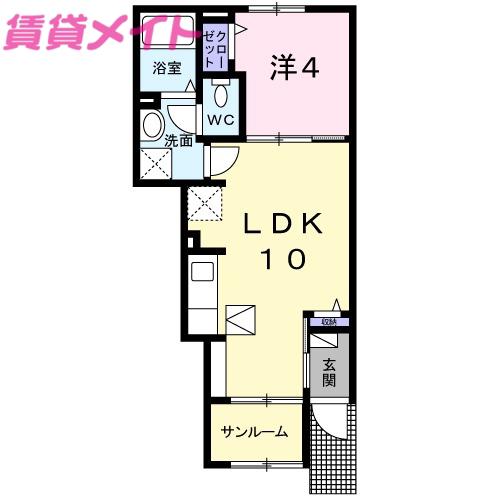 オリオン垂坂(1LDK/1階)の間取り写真