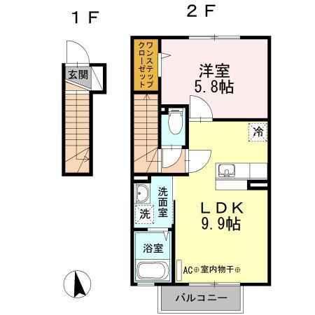 ハイネス城下(1LDK/2階)の間取り写真